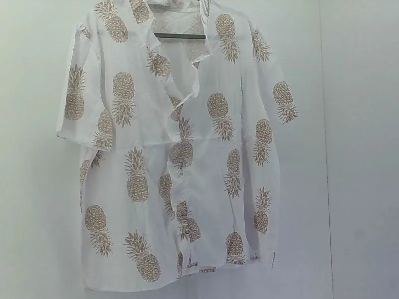 Azuki Beige Pineapple Print Women's Blouse Size 4