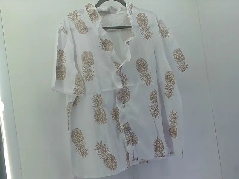 Azuki Beige Pineapple Print Women's Blouse Size 4