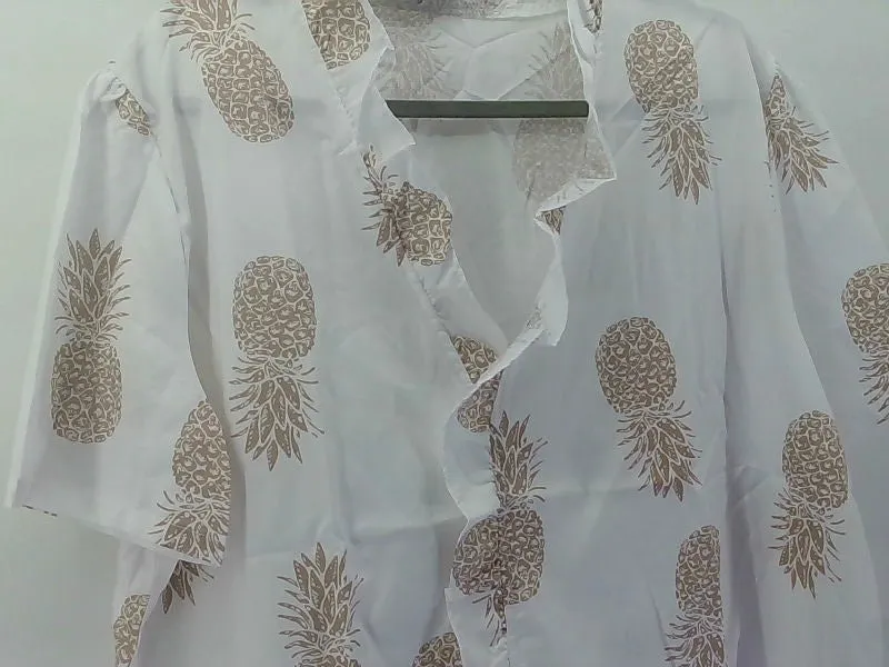 Azuki Beige Pineapple Print Women's Blouse Size 4