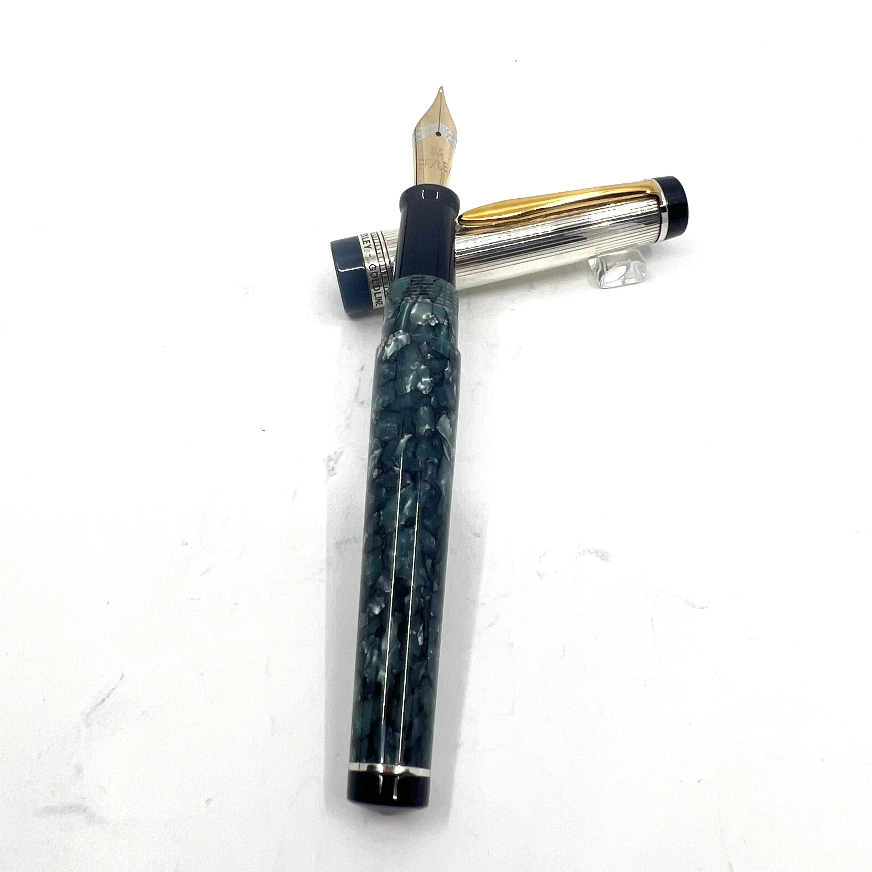 Bexley Goldline  Sterling Silver Cap Grayish Blue Marble Fountain Pen