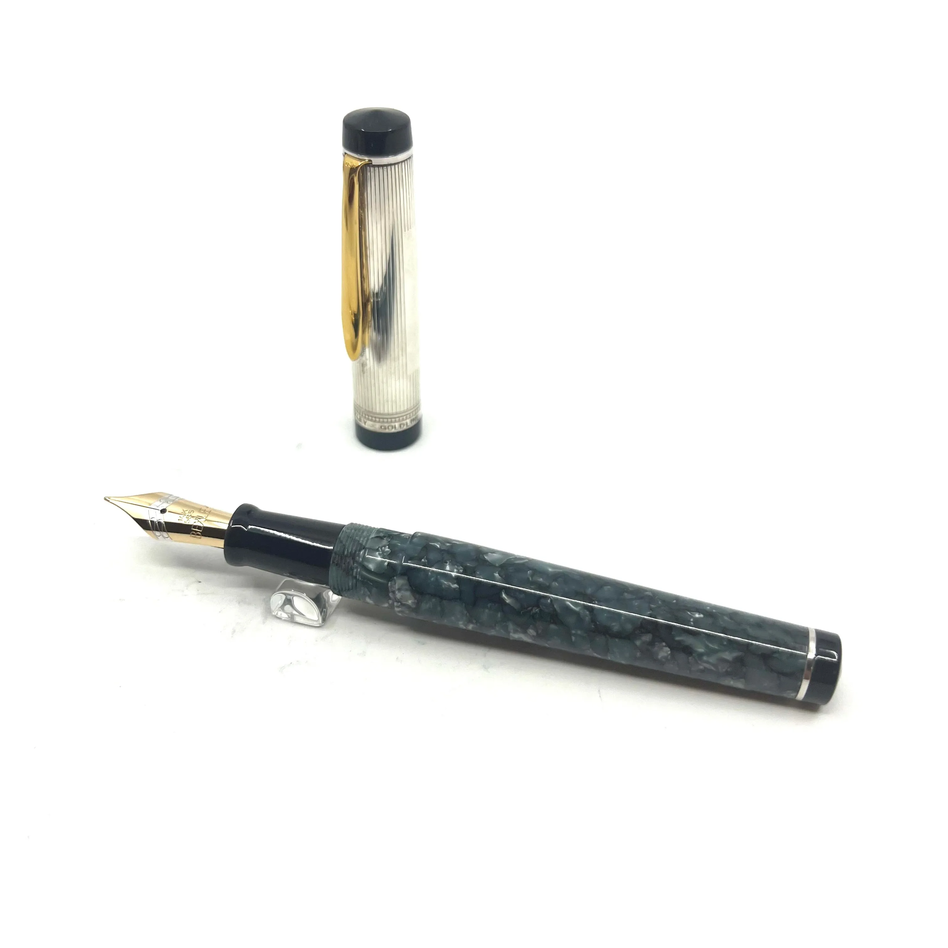 Bexley Goldline  Sterling Silver Cap Grayish Blue Marble Fountain Pen