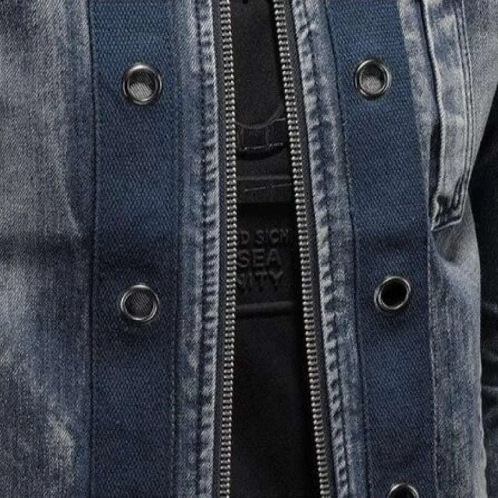 Biker denim jacket with patches