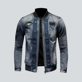 Biker denim jacket with patches