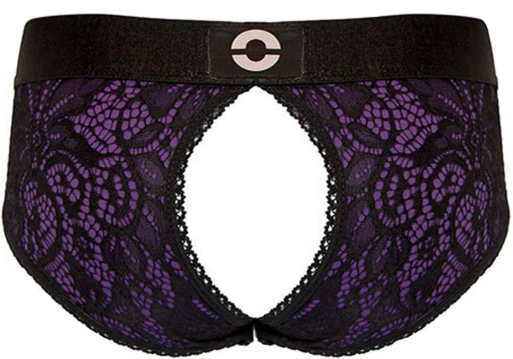 Black & Purple Crotchless Panty Harness