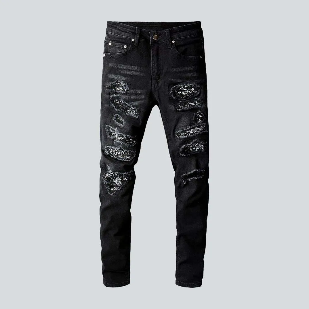 Black painted patch men jeans