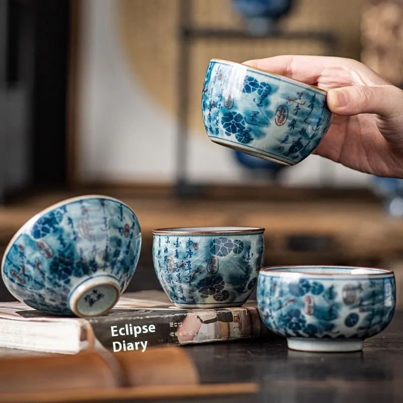 Blue And White Antique Old Clay Kung Fu Tea Brewing Ceramic Single Cup