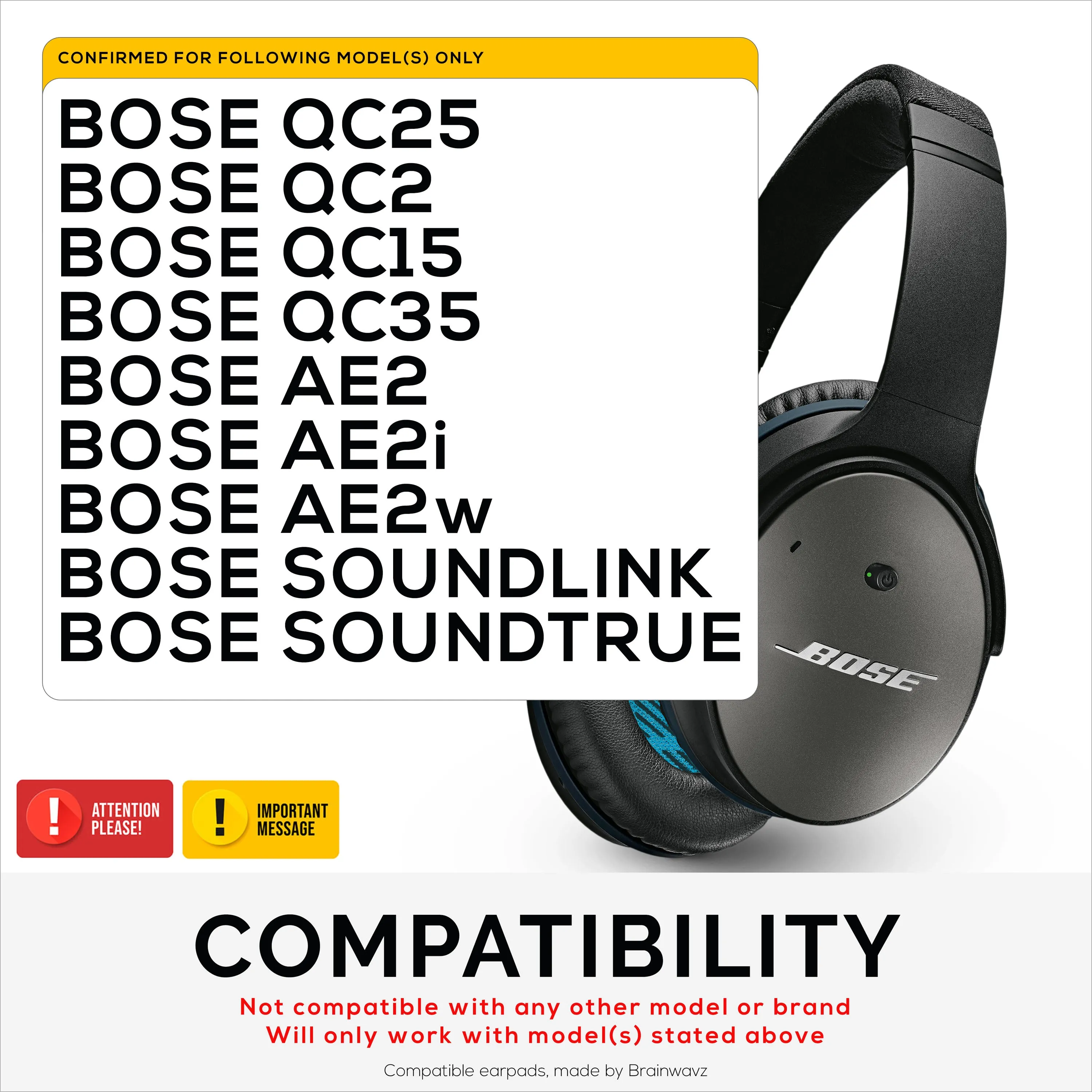 BOSE QC25 Replacement Premium Earpads (Compatible Also With AE2, AE2i, AE2w, SoundLink & SoundTrue)