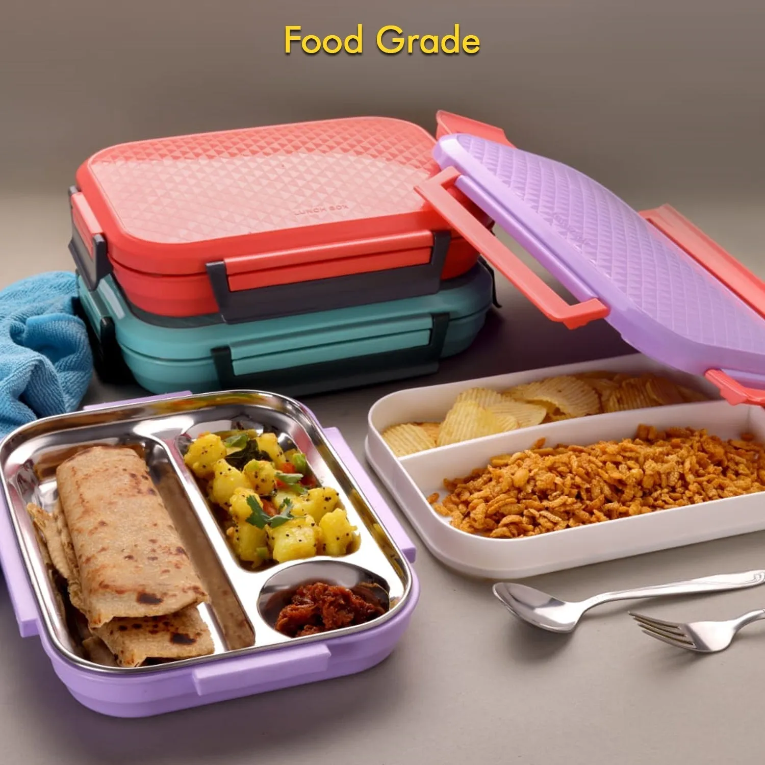 Break Time Lunch Box Steel Plate Multi Compartment Lunch Box Carry To All Type lunch In Lunch Box & Premium Quality Lunch Box ideal For Office , School Kids & Travelling Ideal