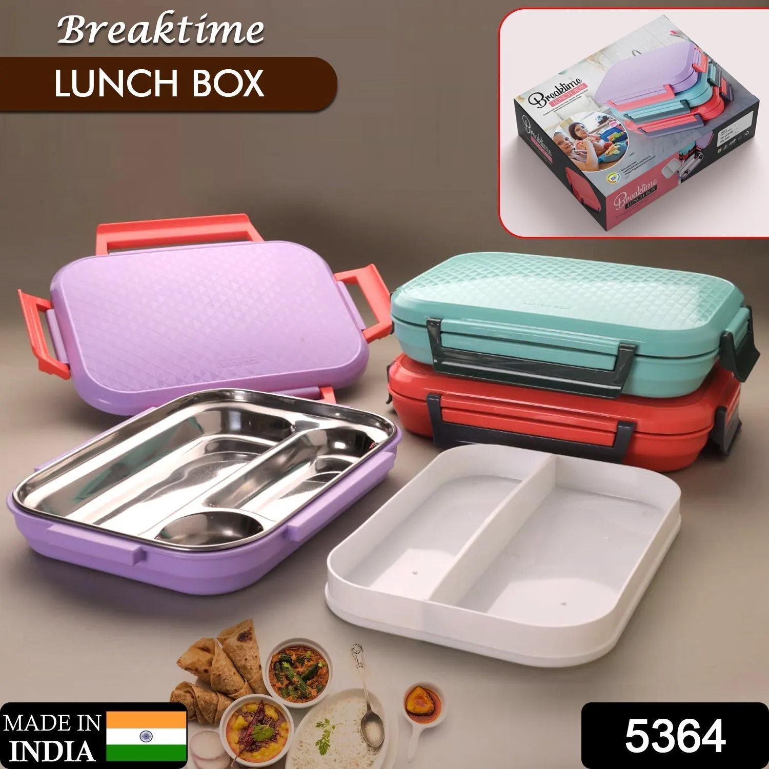 Break Time Lunch Box Steel Plate Multi Compartment Lunch Box Carry To All Type lunch In Lunch Box & Premium Quality Lunch Box ideal For Office , School Kids & Travelling Ideal