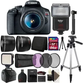 Canon EOS Rebel T7 DSLR Camera   18-55mm Lens   58mm Filter Kit   Telephoto   Wide Angle Lens   64GB Memory Card   Wallet   Reader   Compact Light   Flash   Case   Tall Tripod   CleaningKit   Mini Tripod