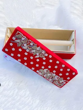 Canvas Red Embroidered Bridal Chura Box