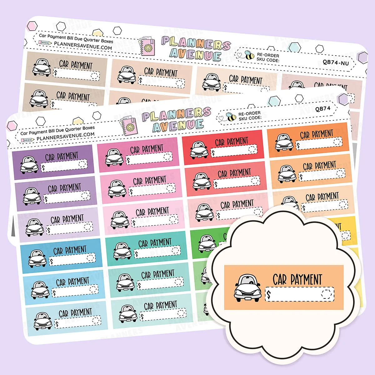 Car Payment Quarter Box Stickers