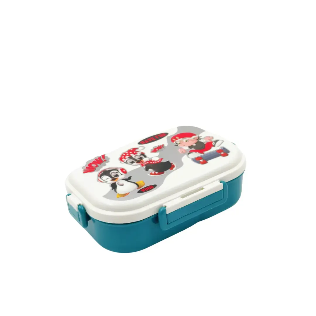 Cartoon Printed Colorful Lunch Box for School Kids (White-Green)