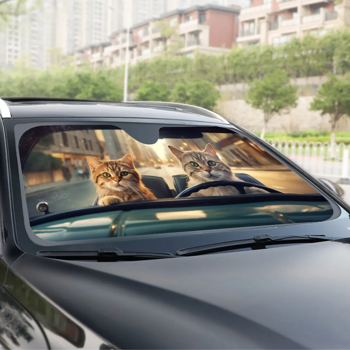 Cats Driving Car Sun Shade, Funny Front Windshield Coverings Blocker Auto Protector Window Visor Screen Cover Men Women