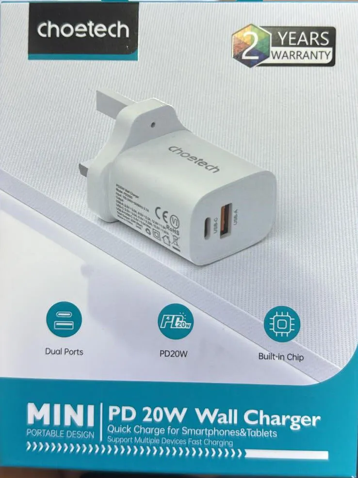 Choetech PD20W Dual-Port Wall charger - White