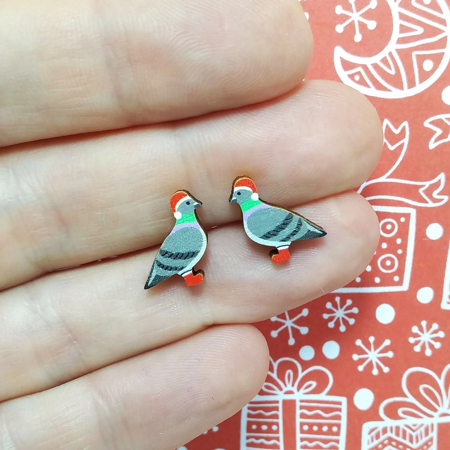 Christmas Pigeon Earrings