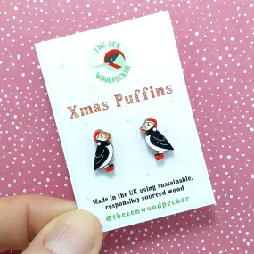 Christmas Puffin Earrings