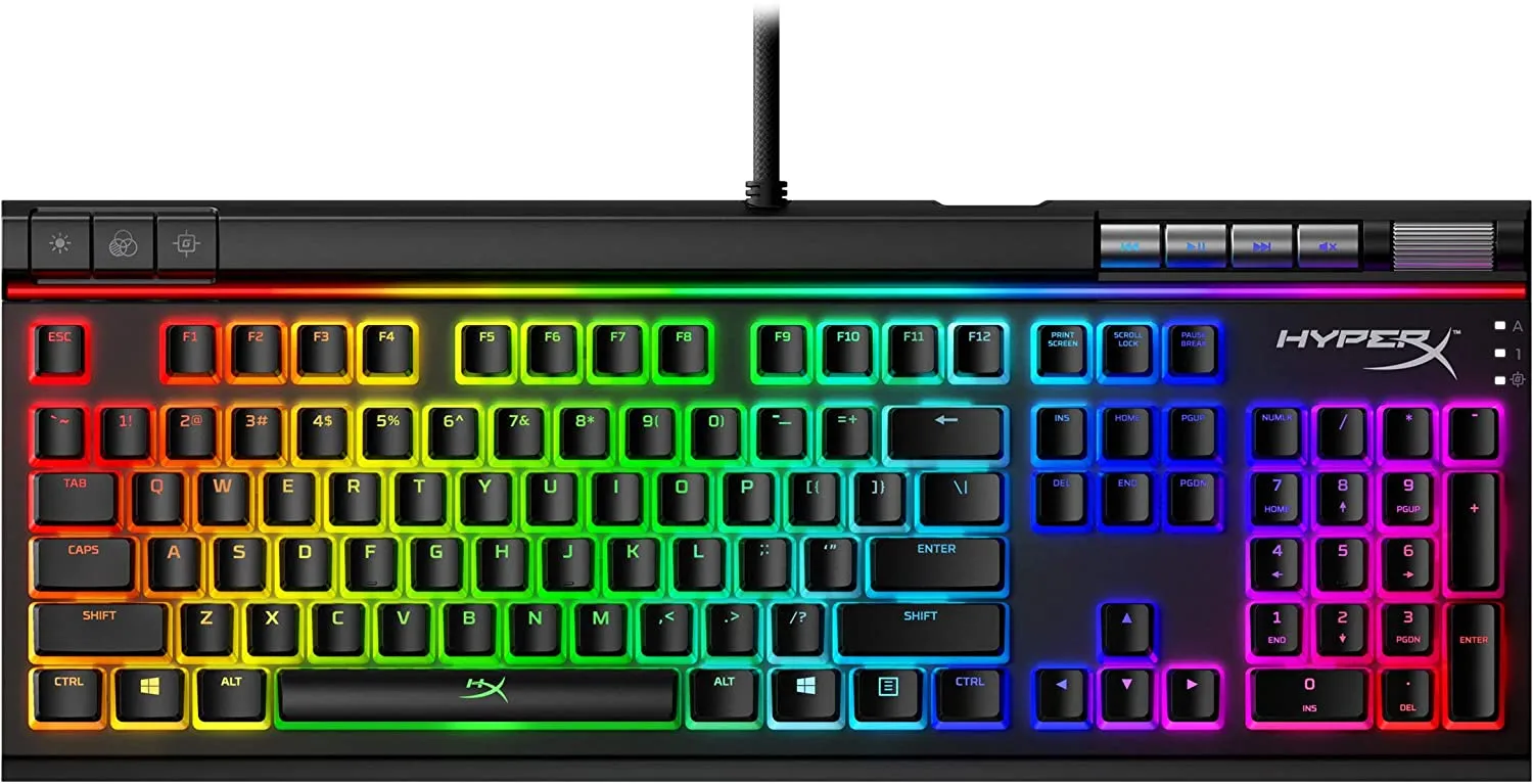 [CLEARANCE] HyperX HKBE2X-1X-US/G Alloy Elite 2 Mechanical Gaming Keyboard ABS Pudding Keycaps, Media Controls, RGB LED Backlit Linear Switch, HyperX Red