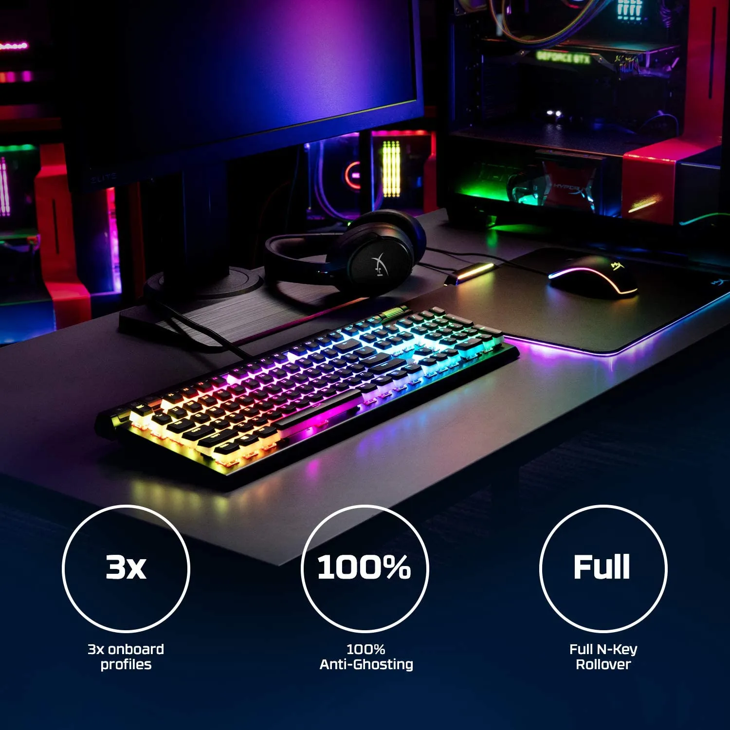 [CLEARANCE] HyperX HKBE2X-1X-US/G Alloy Elite 2 Mechanical Gaming Keyboard ABS Pudding Keycaps, Media Controls, RGB LED Backlit Linear Switch, HyperX Red