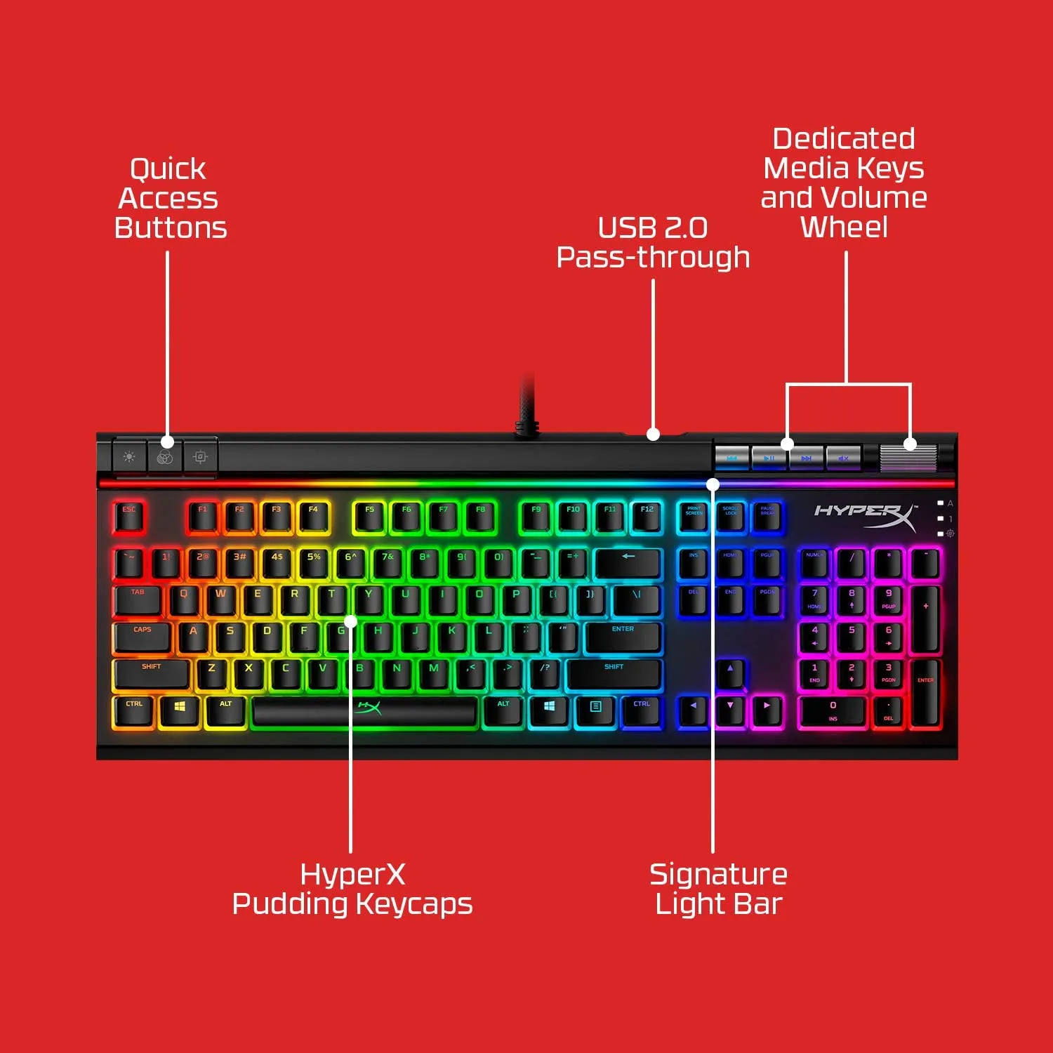 [CLEARANCE] HyperX HKBE2X-1X-US/G Alloy Elite 2 Mechanical Gaming Keyboard ABS Pudding Keycaps, Media Controls, RGB LED Backlit Linear Switch, HyperX Red