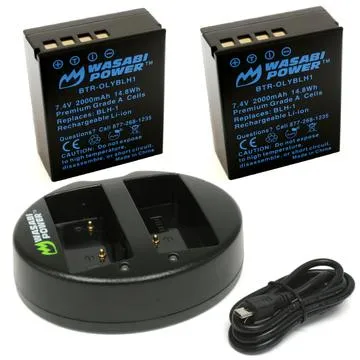 [CLEARANCE] Wasabi Power Battery (2-Pack) and Dual Charger for Olympus BLH-1 Fully Decoded