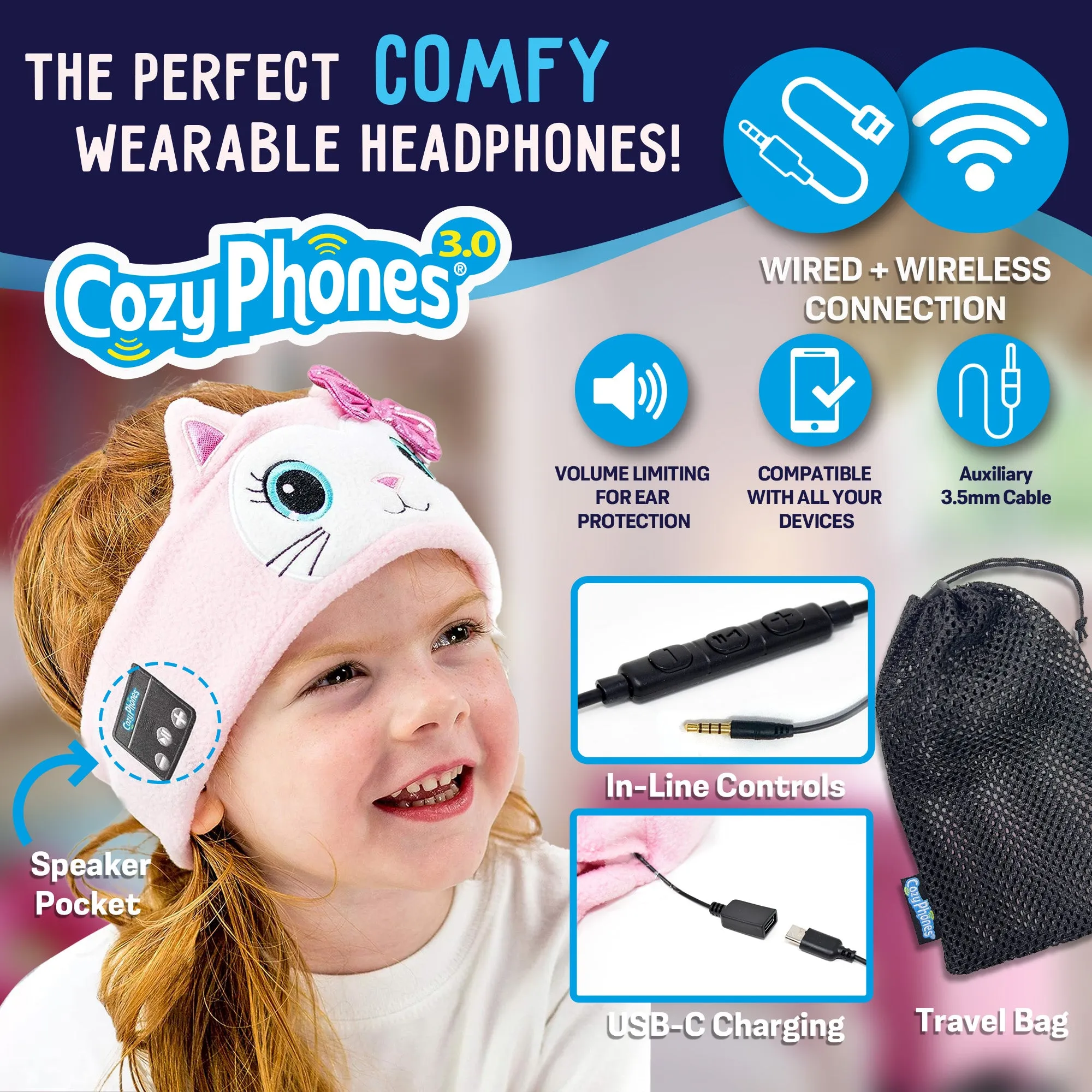 CozyPhones 3.0 Wireless / Wired Headband Headphones