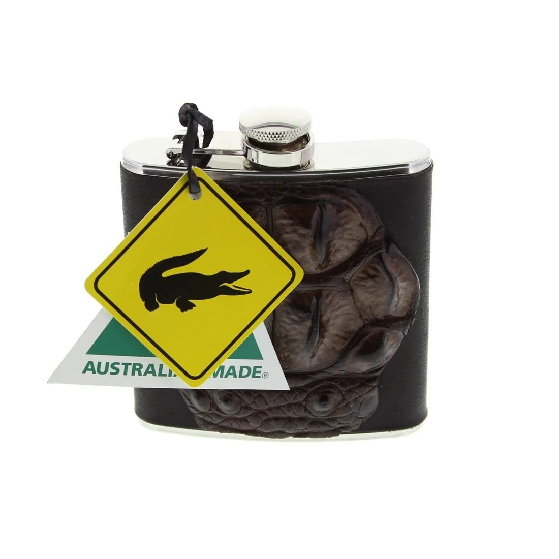 Crocodile Leather Covered Hip Flask