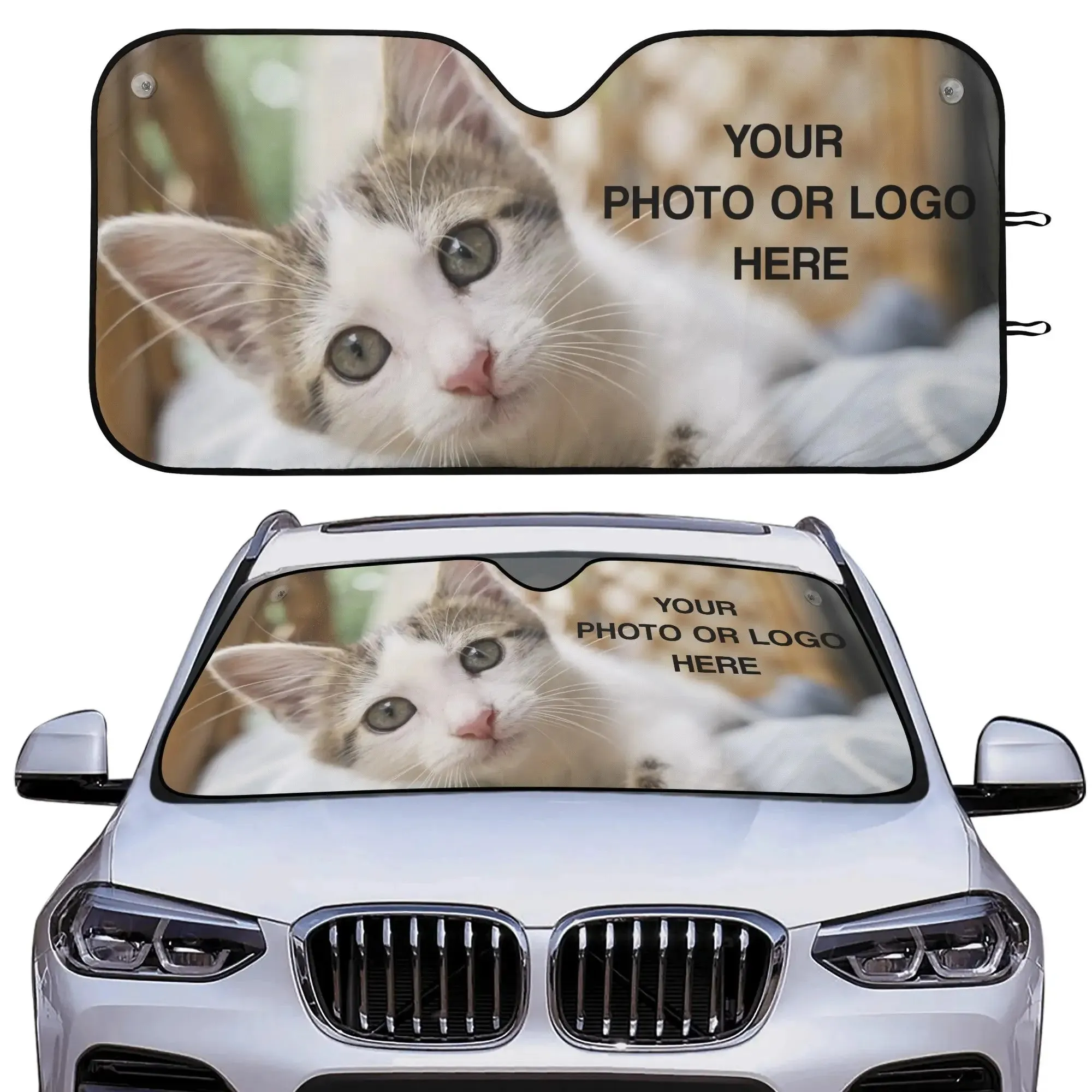 Custom Photo Car Sun Shade, Personalized  Front Windshield Coverings Blocker Auto Protector Window Visor Screen Cover Shield SUV Truck