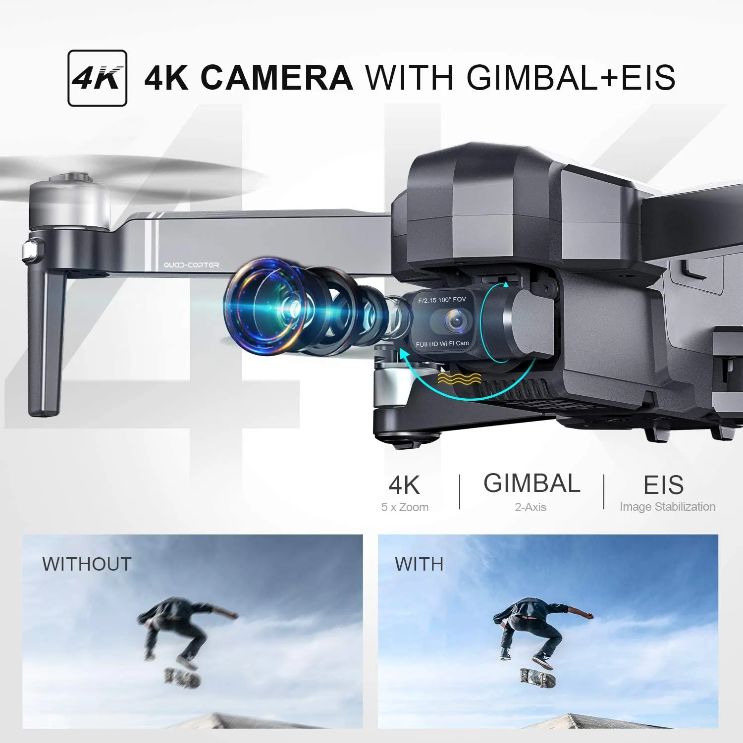 DEERC DE22 GPS Drone with 4K Camera 2-axis Gimbal EIS Anti-Shake 5G FPV Video