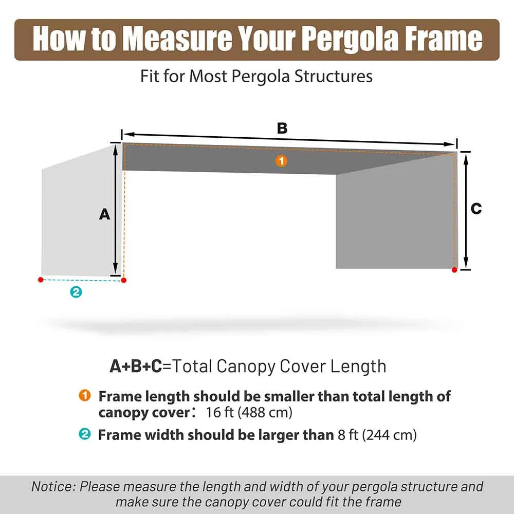 DIY 16' x 8' Pergola Roof Cover Canopy Replacement with Rods