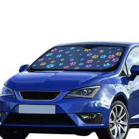 Dog Pet Paw Print Windshield Sun Shade, Cat Blue Pattern Car Accessories Auto Cover Protector Window Visor Screen Decor 55" x 29.53"