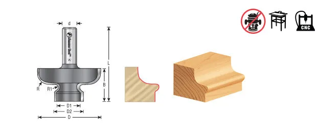 Door Edge Detail Router Bit | 3⁄8 x 1⁄8 Radius x 2" Dia x 1 3⁄16 x 1⁄2 Shank | 53820 | 738685538203