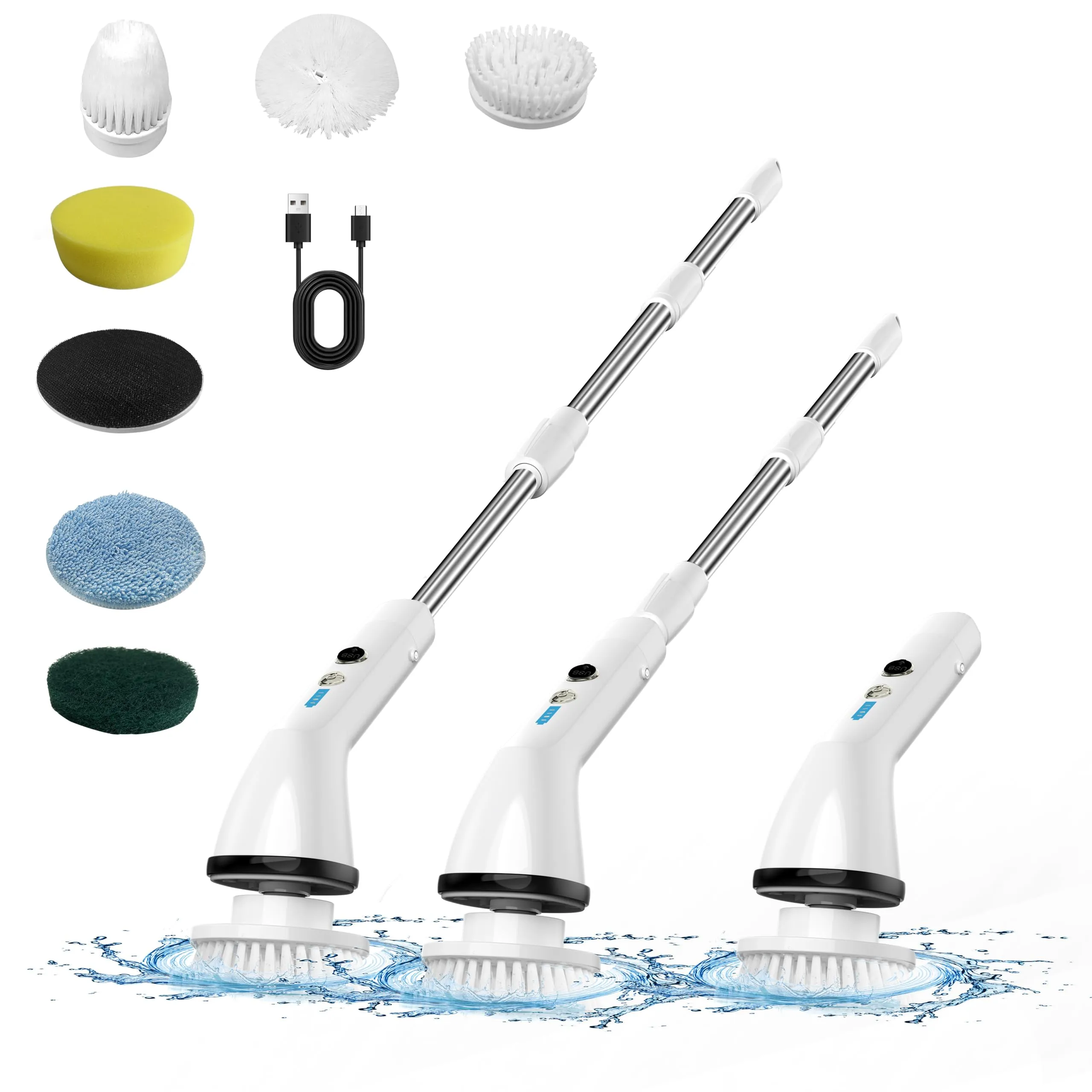 Electric Scrubber with Adjustable Handle and Versatile Brushes