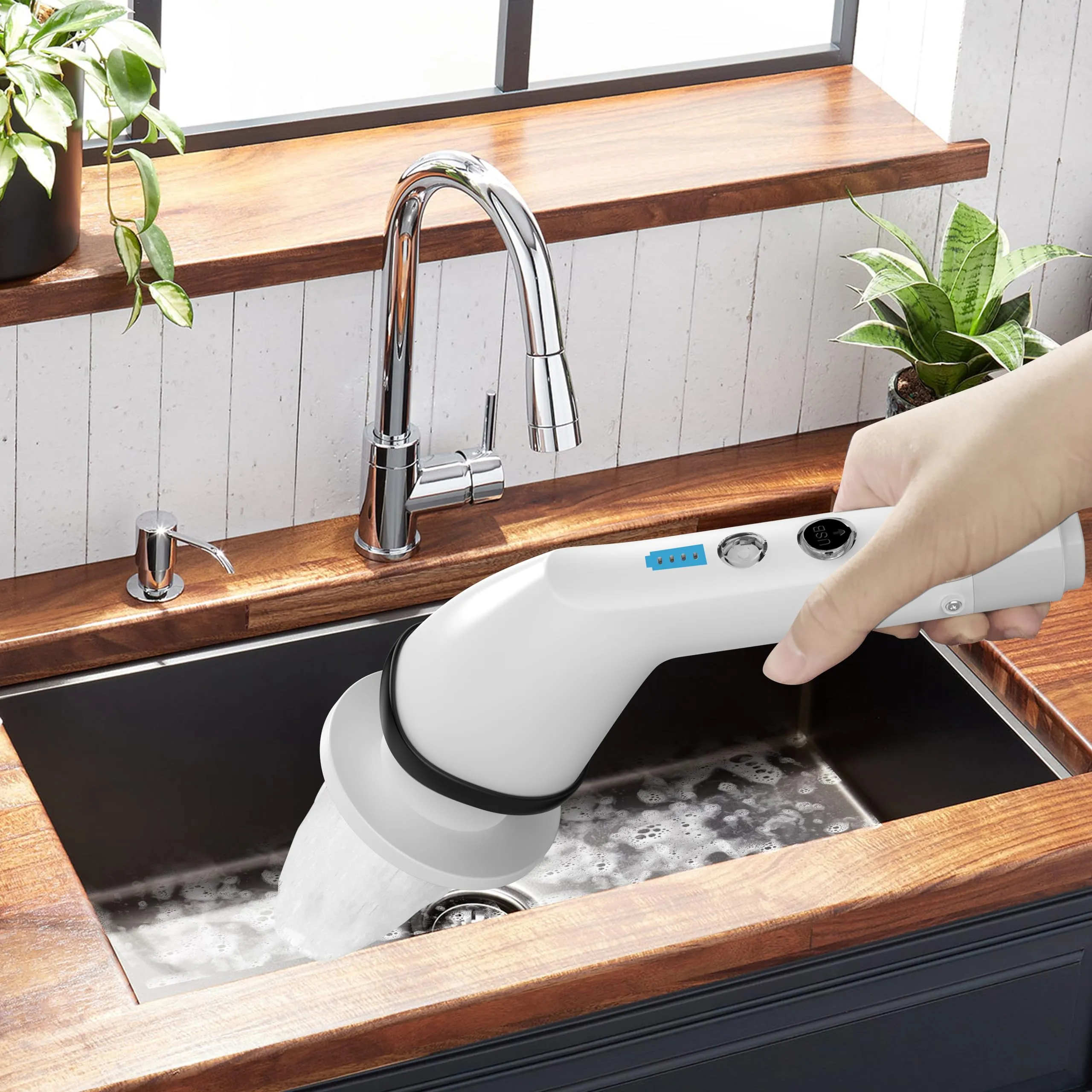 Electric Scrubber with Adjustable Handle and Versatile Brushes