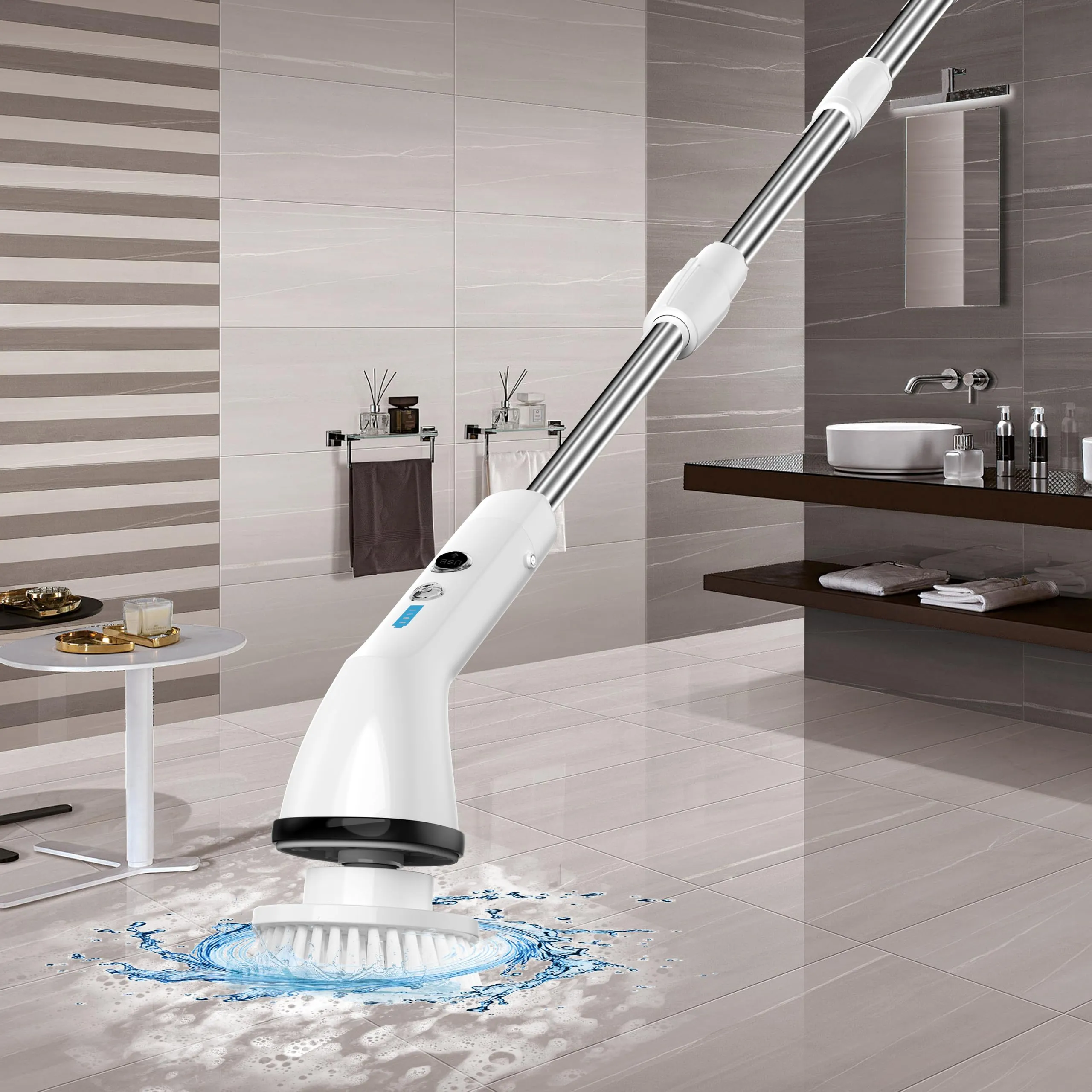 Electric Scrubber with Adjustable Handle and Versatile Brushes