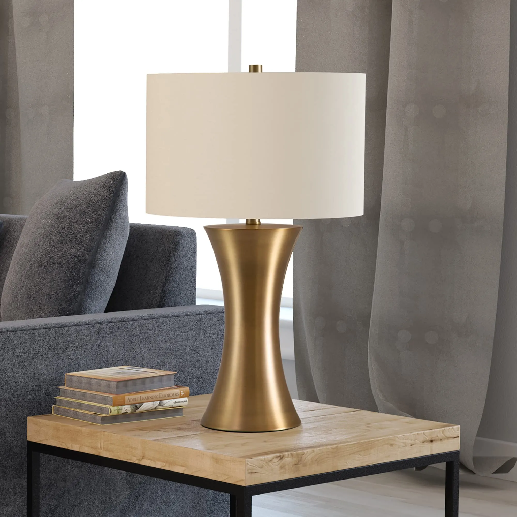 Elegant Henn&hart 24.25 Table Lamp With Linen Shade in Antique Brass