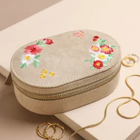 Embroidered Flowers Oval Jewelry Box