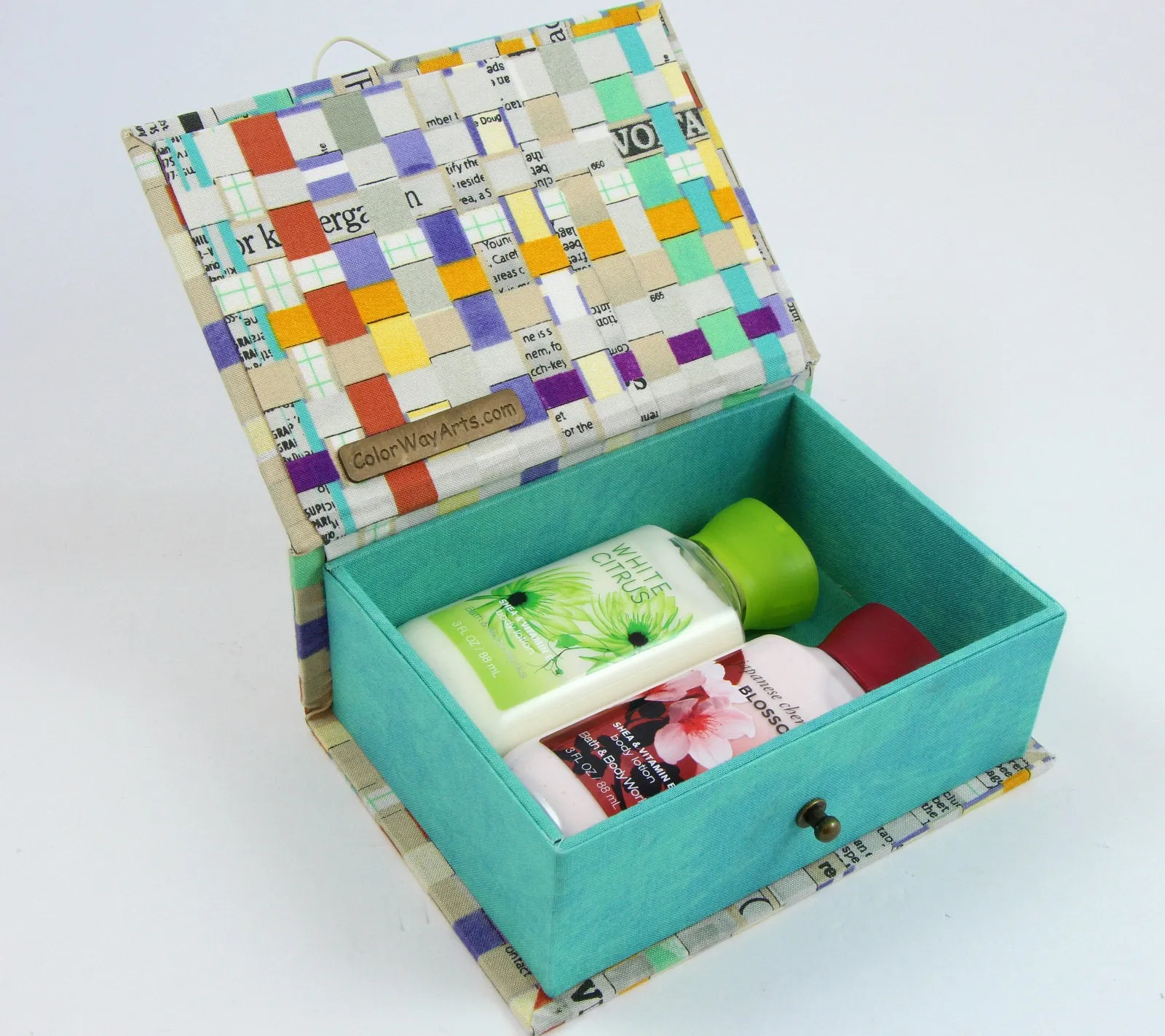 Fabric covered box DIY kit, small box cartonnage kit 102, Online instructions included