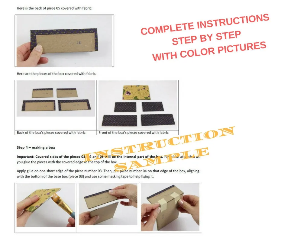 Fabric covered box DIY kit, small box cartonnage kit 102, Online instructions included