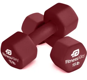 Fitness Alley 15lb Maroon Neoprene Hex Dumbbell Set for Non Slip Grip