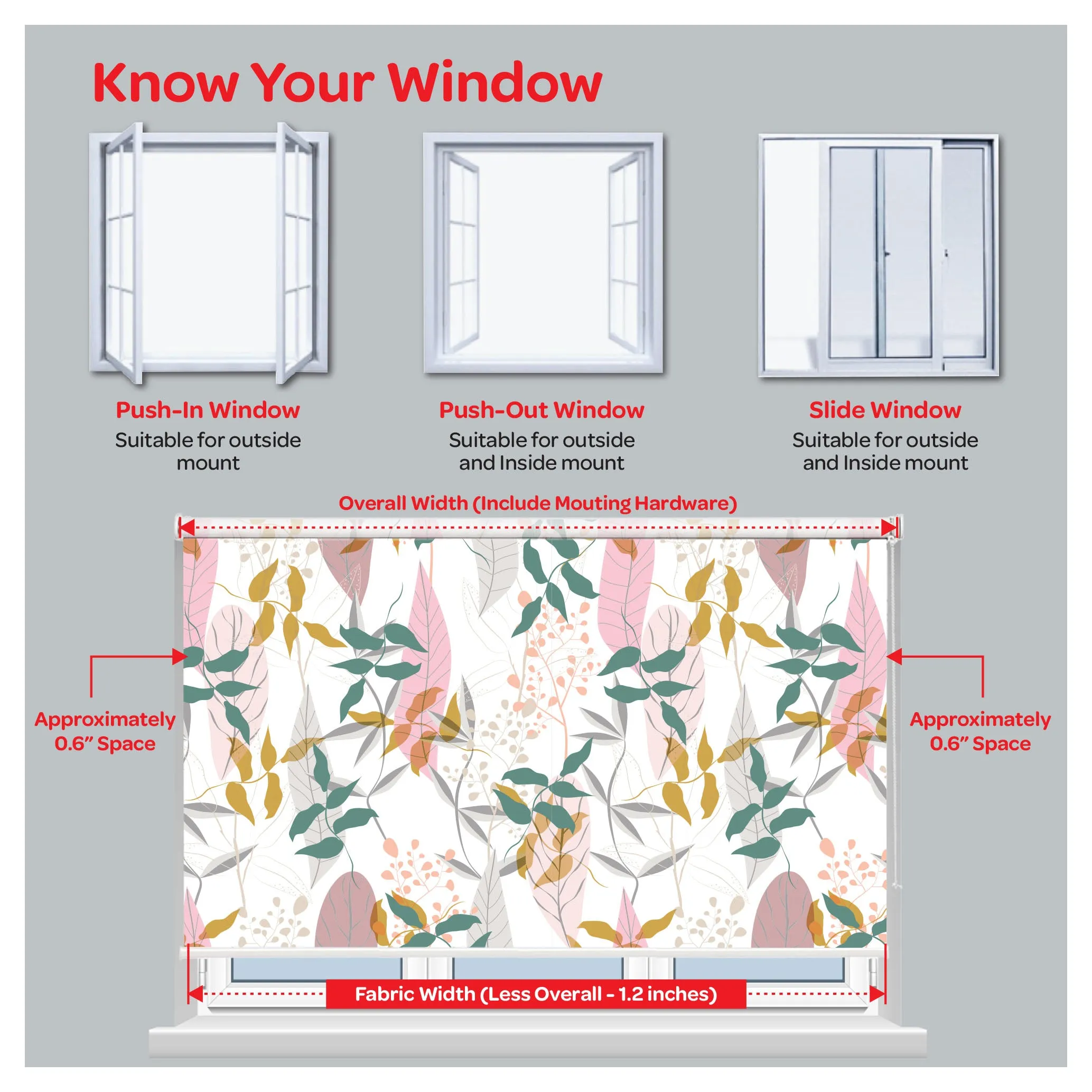 Flora Flower Botanical Plant Print Window Roller Shade