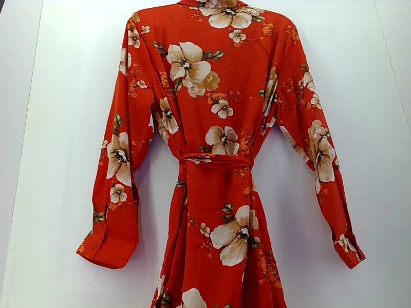 Floral Red Long Sleeve Loose Fit Maxi Dress XLarge