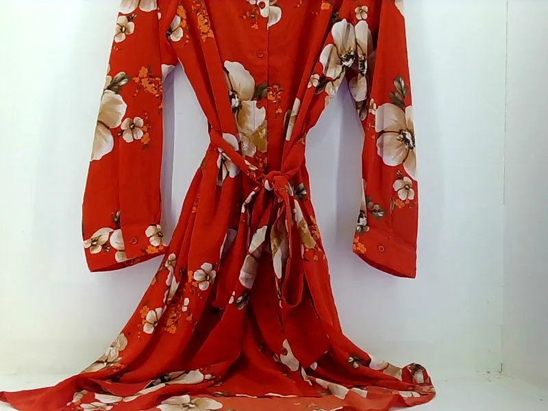 Floral Red Long Sleeve Loose Fit Maxi Dress XLarge