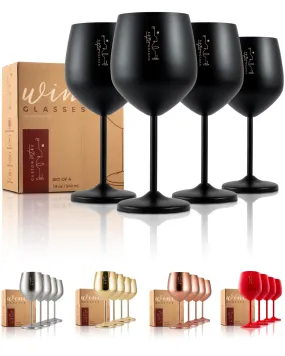 Gusto Nostro Stainless Steel Unbreakable Wine Glasses Set 18 Oz Set of 4 Black