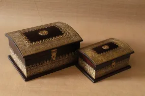 Handcrafted Wooden Half-Round Box Set of 2 pcs with Brass Fittings: Artisanal Elegance