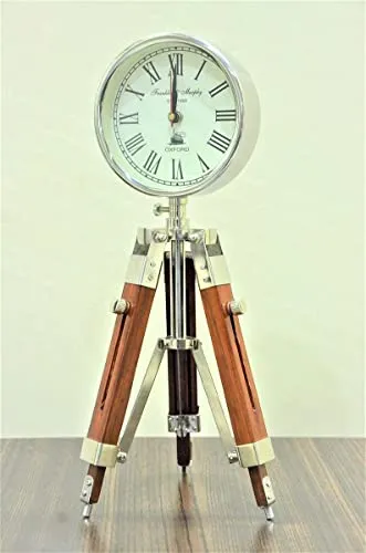 Handmade Wooden & Metal Tripod Clock, Desk & Table Clock Decor Clock Best Gift Item Clock