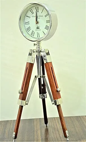 Handmade Wooden & Metal Tripod Clock, Desk & Table Clock Decor Clock Best Gift Item Clock