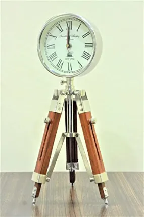 Handmade Wooden & Metal Tripod Clock, Desk & Table Clock Decor Clock Best Gift Item Clock