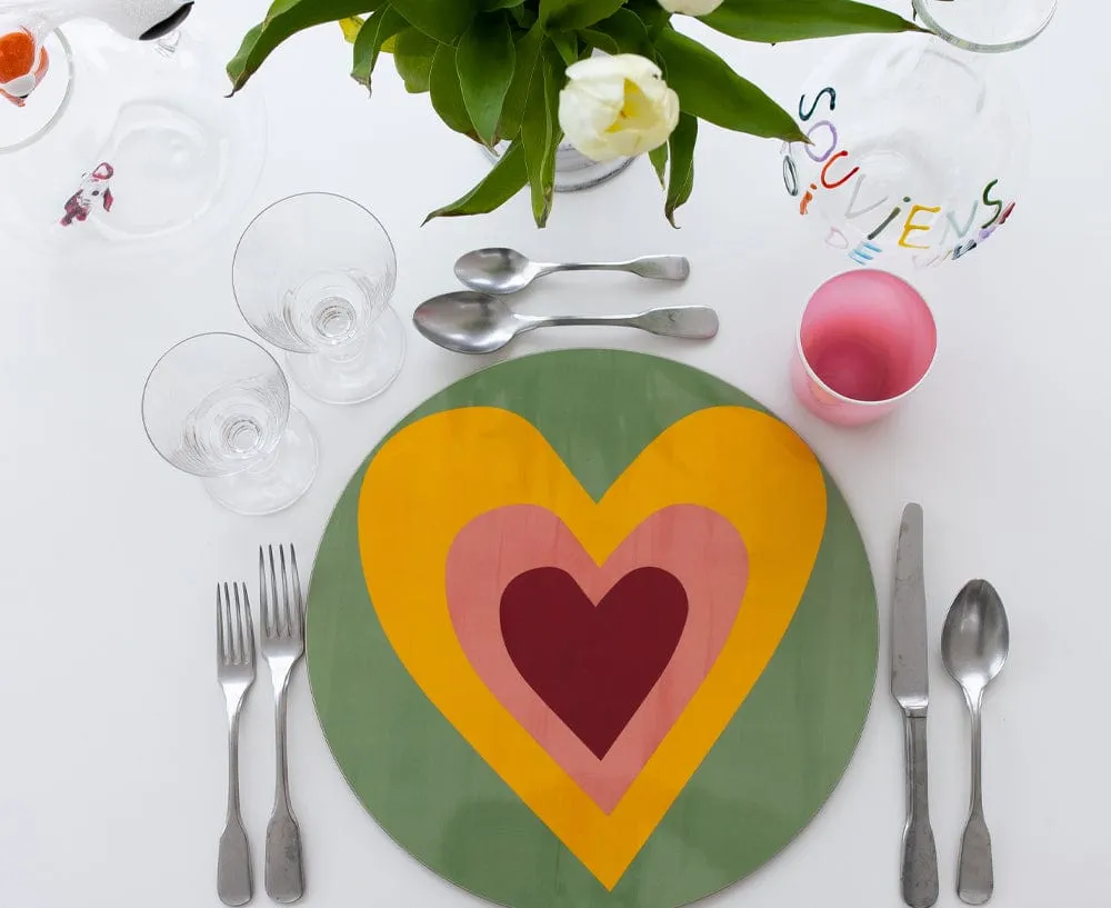 Heart Cork-Backed Placemat/Charger in Pale Green and Lemon Yellow