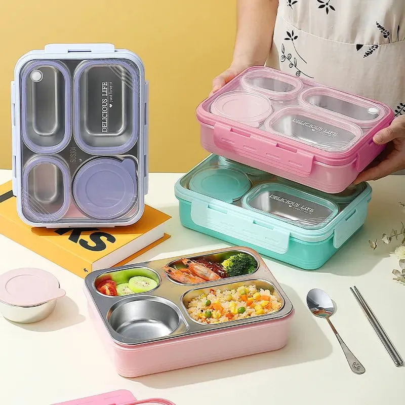 Hearty Meal 4-Compartment Bento Lunch Box with Bowl